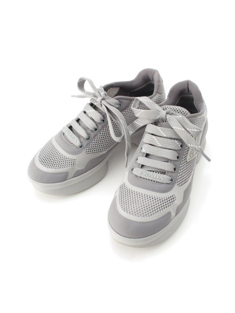 Prada Re-Nylon Logo Mesh Lace-up Sneakers Gray